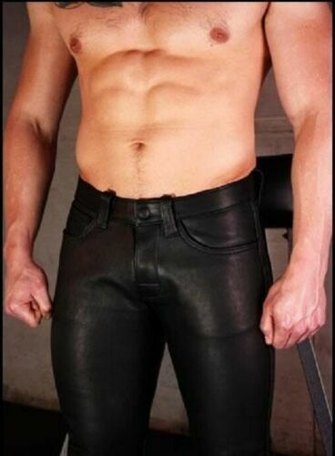 Black leather men pants - black, men's