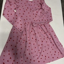 Girls M & S  Cotton Rich Dress Pink  With Dark Pink  Hearts - Age 7-8 Years NWT