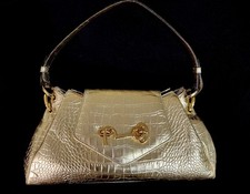 TANNER KROLLE CROCODILE EMBOSSED GOLD LEATHER SHOULDER BAG HOOK LATCH ITALIAN