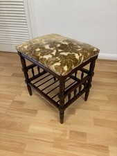 Vintage Piano Stool With Turned Base, Turned Gallery Design & Floral Upholstery