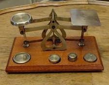Brass Postal Letter Scales with Gram Weights 7 x 4 x 3 1/2 inches