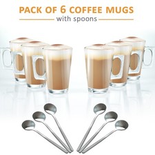 6 x Latte Coffee Glasses Cappuccino Lattes Tea Glass Cups Hot Drink Mugs