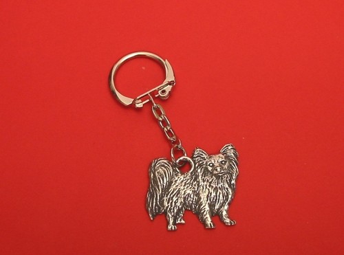 Papillon dog pewter keyring - papillon,