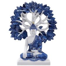 Thai Buddha Meditating Sculpture Blue White Tree Of Life Figurine Ornament Zen