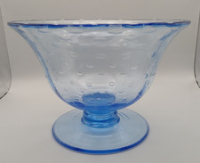 Whitefriars Style Art Glass Blue Controlled Bubble Pedestal Fruit Bowl