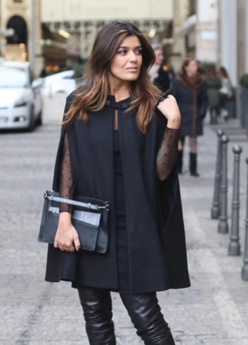 Zara black long longline cape - black,