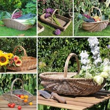 Wicker Gardening Trug Harvest Basket Handle Rustic Willow Fruit Flower Foraging