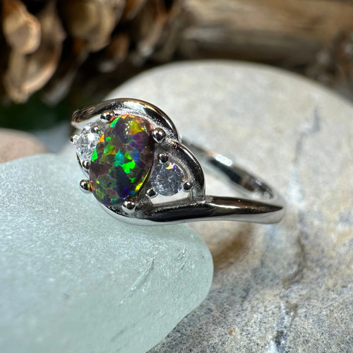 Black fire opal ring ladies - ring,