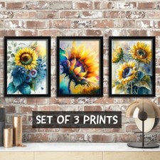 Set of 3 Prints Sunflower Wall