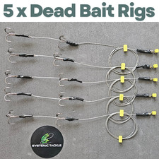 Pike Zander Dead Bait Rigs – 5 Pack – 33lb Wire Trace Treble Hooks Size 2 4 6 8