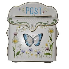 Vtg Style Letterbox Mailbox Wall Mounted Rustic Shabby Chic Butterfly Gold Trim