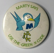 Vintage Road Safety Marty say use green Cross Code pin Badge 55 mm 