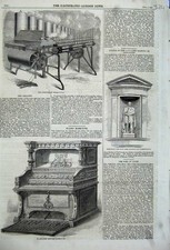 Old Antique Print 1859 Evans Harmonium Statue Saltoun Steam Organ Music 19th