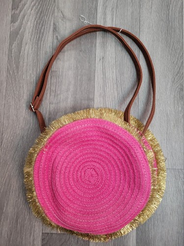 Pink straw handbag rattan - handbag,
