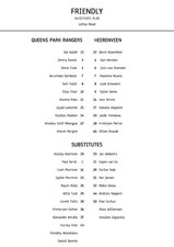 QPR vs Heerenveen - A4 Teamsheet - Friendly - 26/7/2025