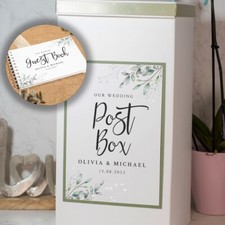 Personalised Botanical Wreath Wedding Card Post Box and/or Guest Book