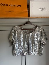 WALLIS Silver Sequin Waistcoat Size 16 Evening Wear Gatsby Cruise Shrug Bolero