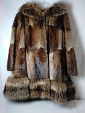 VTG W O Wegner (Duluth MN) Women's Sz XL/2XL Brown Muskrat Hooded Fur Coat 