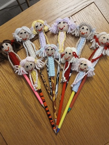 Hand knitted pencil toppers - knitted,