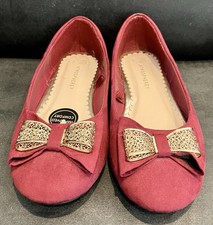 NEW Primark Size 5 Burgundy Red/Gold Suede Effect Dolly Shoes