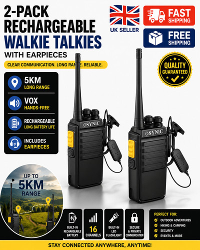 Pack rechargeable walkie - 2-pack,