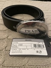 Prada genuine saffiano black belt 90cm silver buckle NWT gift bag. Width - 3,5