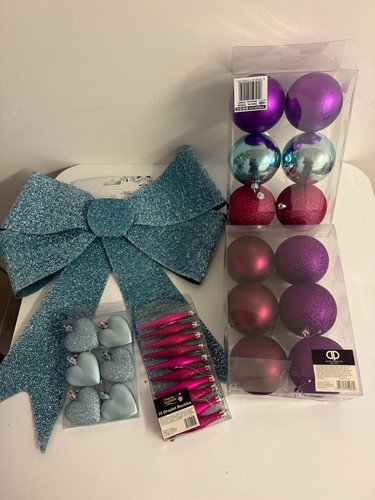 Christmas baubles blues pinks - baubles,