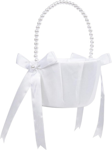 White flower girl basket with - white,