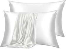Silk Pillowcase 2 Pack White, Pure Mulberry Silk Pillow Case for Hair and Skin