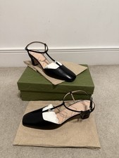 Gucci Women GG Logo Nappa Charlotte Leather Sandals Black IT41.5, UK8.5, US11.5