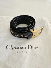 Christian Dior Belt Monogram Oblique Black Canvas Leather Gold Buckle Small