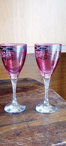 Pair vintage cranberry - cranberry, glass