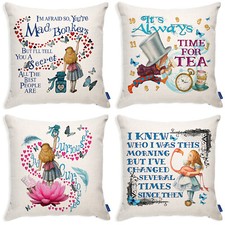 Alice Cushion Cover Mad Hatter Vintage Home Decor Cute Birthday Gift