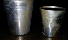 2 x Antique copper  measuring jugs/ cups 1/2 Gill 6cm and 1/4 Gill 5cm approx
