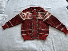 Dale of Norway Red White Black Green 100% Wool Cardigan Size M Nordic Tradition