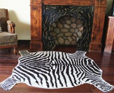Large Zebra Print Rug Hide Faux Animal Skin Carpet Home Decor Floor Mat 4.9x4.7'
