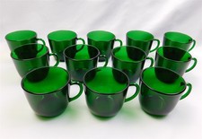 12 Vintage Arcoroc France Emerald Green Glass Flat Cups 2.75" Tall