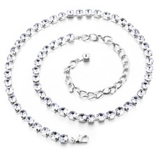 1 ROW Diamante Diamonte Ladies Belt Chain Silver One Size Adjustable