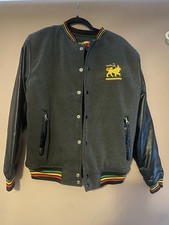 Vintage Y2K Raw Blue Lion of Judah Rasta Varsity Jacket Size Small Excellent