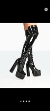 thigh high black patent heels