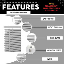 White PVC Blind Wood Effect Window Venetian Blinds Trimable Easy Fit Home Office