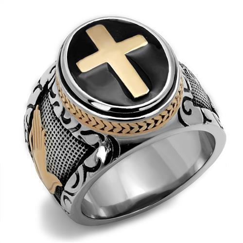 Mens cross ring silver rose