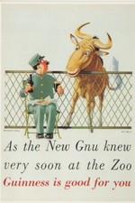 Vintage advert on modern postcard Guinness is good for you at the zoo