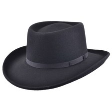 Gambler Hat 100% Wool Felt Handmade Crushable Cowboy Hats Fedora In Black