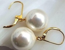 natural White 14-13mm South Seas  pearl earrings  14k Gold