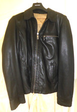 Chevignon mens 80s/90s 57 black leather bomber jacket cotton lining large