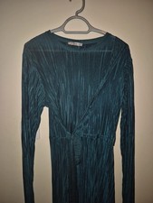 Green plissé tie-front dress