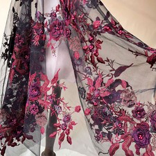 Beaded Lace Fabric 3D Flower