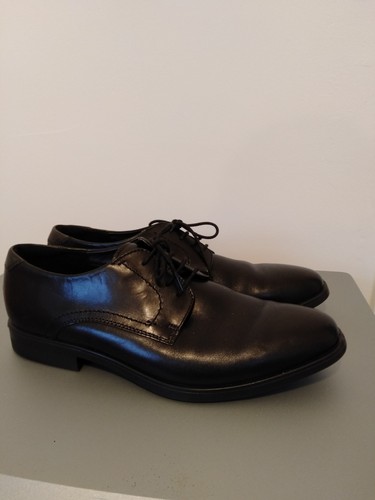 Mens black leather smart - , ecco