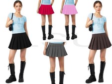 Women's Pleated Round Skirt Half Elasticated Waist School Skirt All Day Comfort